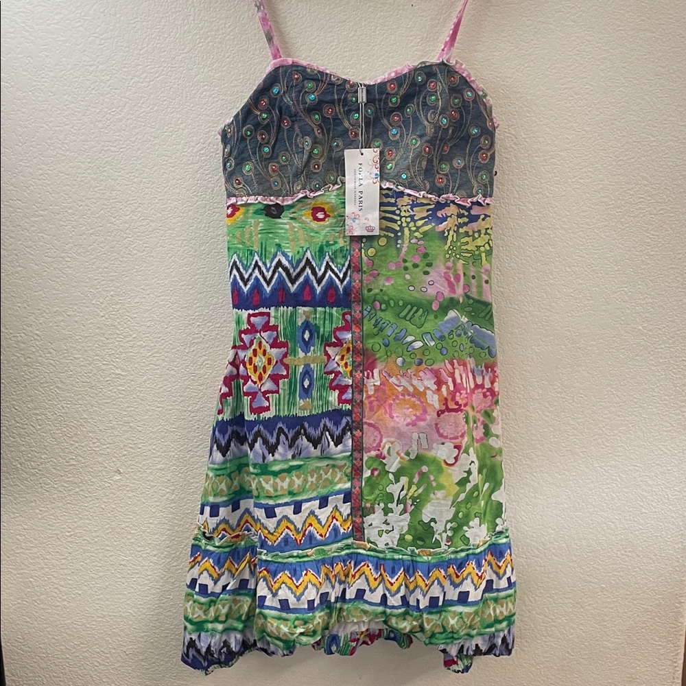 Flora Paris Patchwork emblished Summer Dress French design 100%cotton NWT